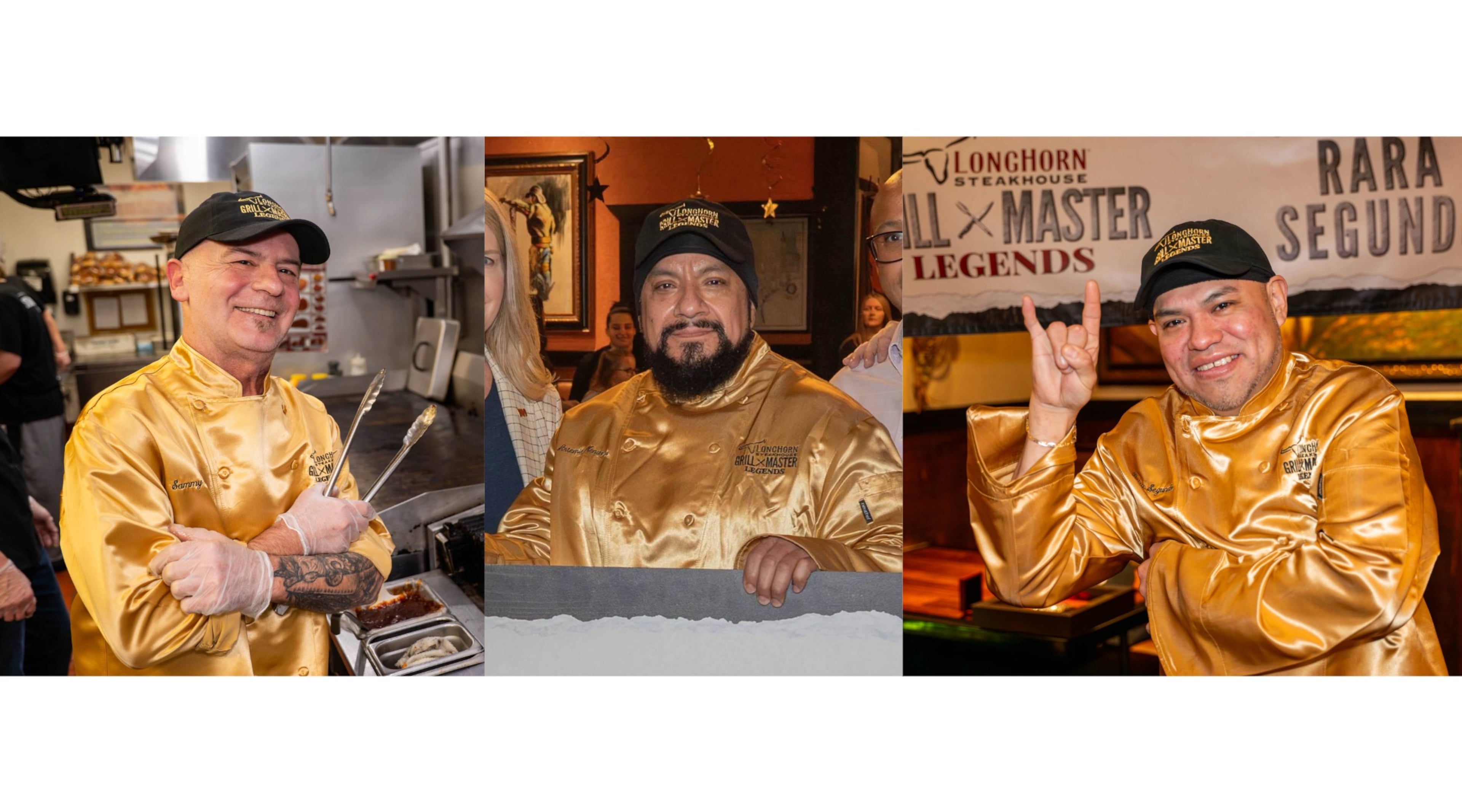 From left: Sammy Cisic of Alpharetta, Artemio Mendoza of Cornelia and Rara Segundo of Mcdonough, the three new Grill Master Legends of Longhorn Steakhouse. (Courtesy of Longhorn Steakhouse)