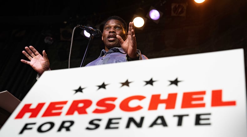 Heisman Trophy winner and Republican U.S. Senate candidate Herschel Walker speaks at a rally on May 23, 2022, in Athens, Georgia. (Megan Varner/Getty Images/TNS)