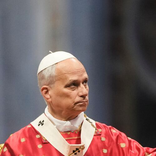 Pope Leo XIV holds the pastoral staff as he celebrates the Pentecost Mass in St. Peter's Basilica, at the Vatican, Sunday, May 24, 2026. (AP Photo/Gregorio Borgia)
