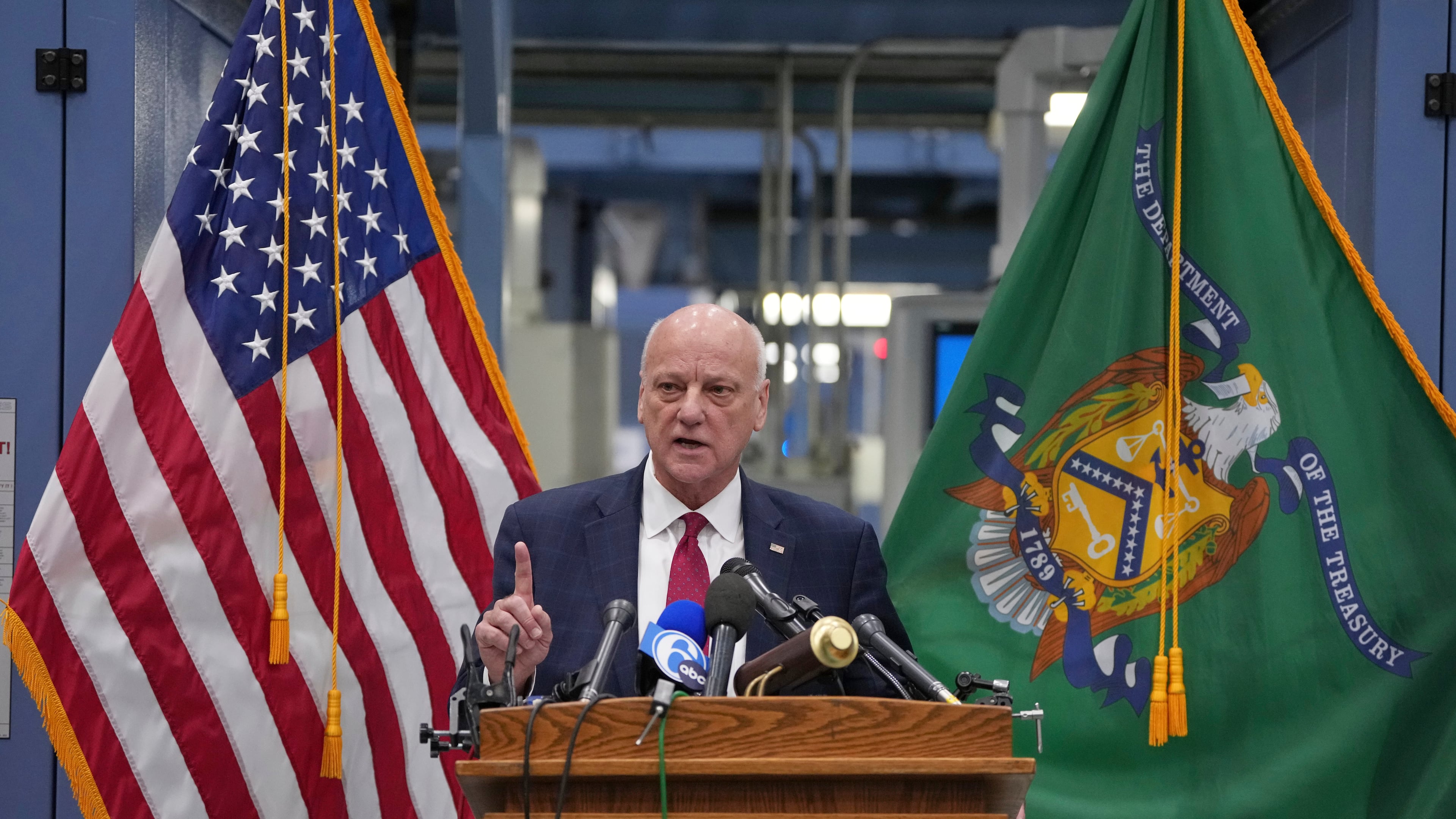 U.S. Treasurer Brandon Beach speaks during a news conference at the U.S. Mint in Philadelphia, Wednesday, Nov. 12, 2025. (AP Photo/Matt Slocum)