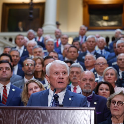 House Speaker Jon Burns speaks at the state Capitol in Atlanta on Wednesday, June 17, 2026. Burns has made property tax relief a top priority this year. (Arvin Temkar/AJC)