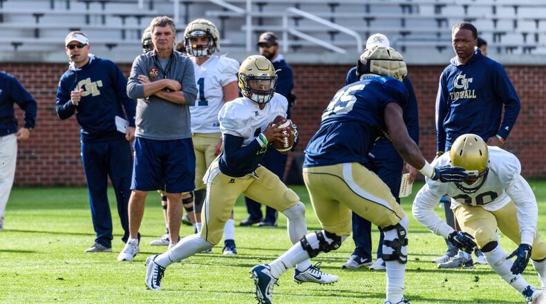 Georgia Tech quarterback TaQuon Marshall has taken over the No. 1 quarterback spot with Matthew Jordan out for the remainder of the spring. (Danny Karnik/GTAA)