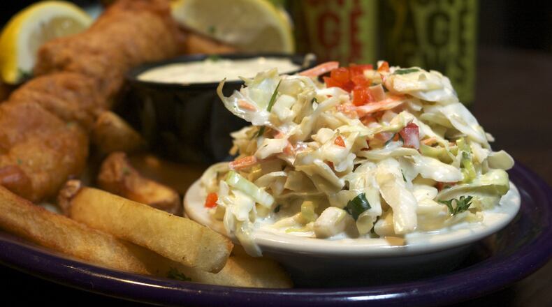 Front Page News coleslaw, shown with fish and chips. Adrienne Harris/Special