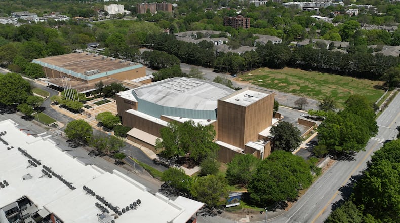 April 15, 2022 Atlanta - Aerial photograph shows Atlanta Civic Center on Friday, April 15, 2022. (Hyosub Shin / Hyosub.Shin@ajc.com)