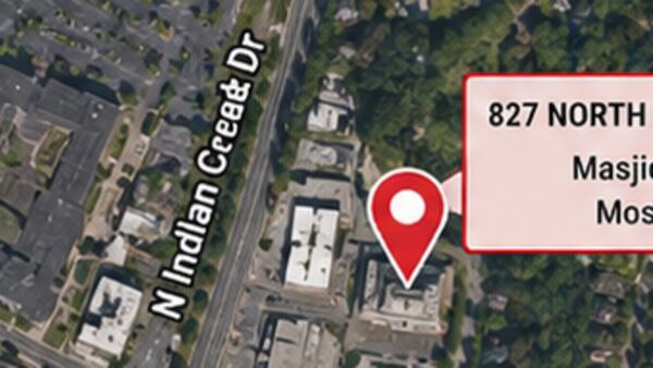 A portion of a map provided by DeKalb County officials shows misshapen letters that are supposed to spell out “N. Indian Creek Dr.” (Courtesy of DeKalb County)