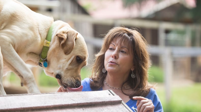 Susie Aga, founder of Atlanta Dog Trainer, a "premier dog training and behavior modification center in the Southeast," (Atlantadogtrainer.com) communicates with a variety of different dogs using a training ramp within her facility.