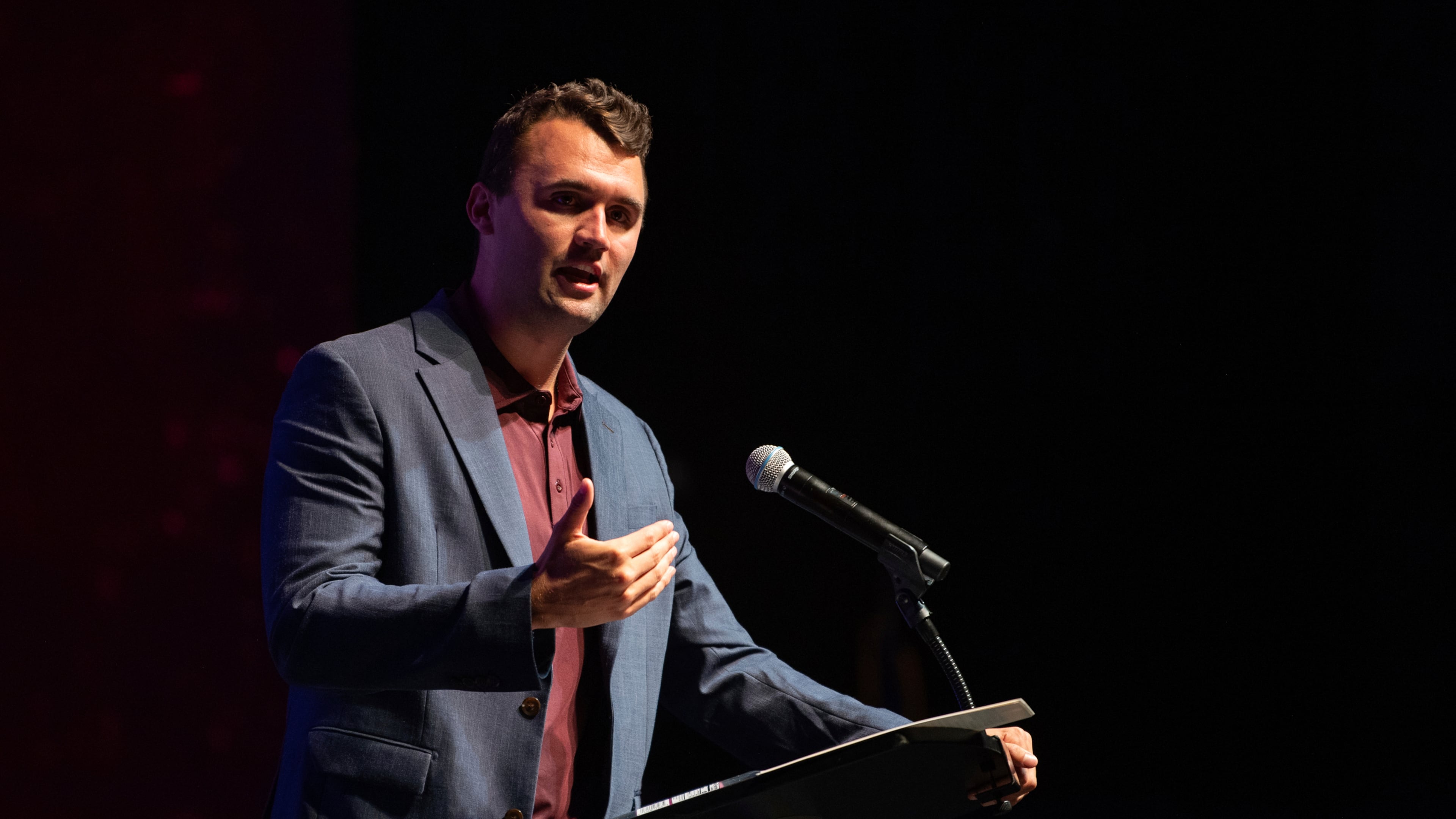 FILE - Charlie Kirk speaks at Texas A&M University as part of Turning Point USA's American Comeback Tour, April 22, 2025, in College Station, Texas. (Meredith Seaver/College Station Eagle via AP, File)