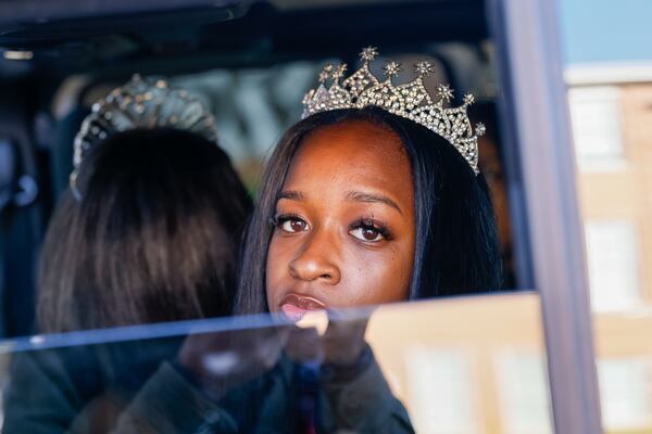 Amari Green, a junior, gets ready for the Clark Atlanta University homecoming parade in Atlanta on Saturday, October 15, 2022. It’s the university’s first full-participation homecoming parade since 2019. (Arvin Temkar / arvin.temkar@ajc.com)