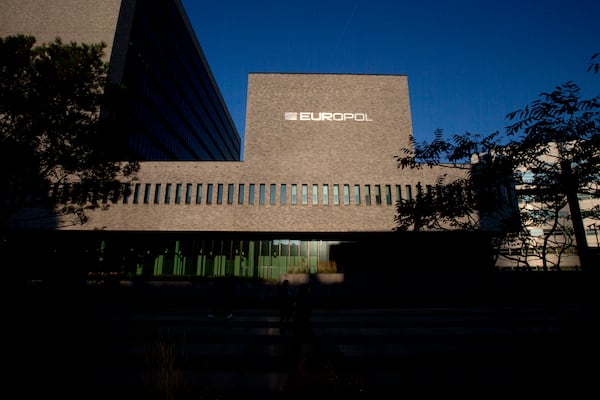 FILE- The Europol headquarters in The Hague, Netherlands, Wednesday, Oct. 10, 2018. (AP Photo/Peter Dejong, File)
