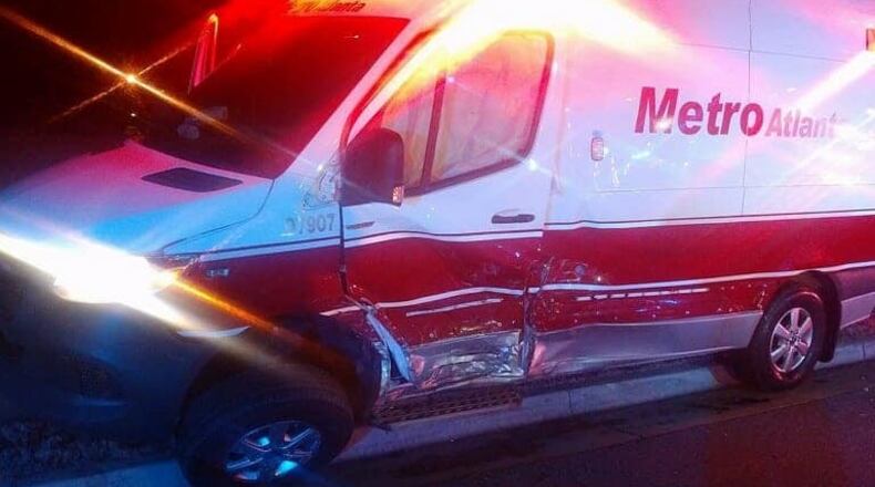 A Metro Atlanta Ambulance Service vehicle was disabled after an eventful Friday shift in which the crew rescued a hypothermic man before their ambulance was in two car accidents.