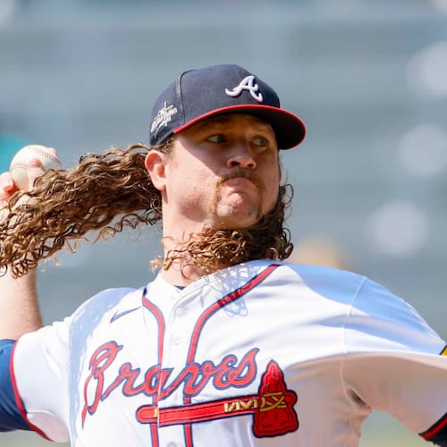 Braves starting pitcher Grant Holmes, once a heralded prospect who was stuck in the minors for a decade, debuted in 2024 and had immediate success. (Miguel Martinez/AJC)