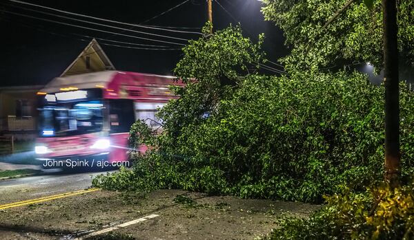A large tree is down on northbound Moreland Avenue at United Avenue, according to the WSB 24-hour Traffic Center. All lanes are blocked.