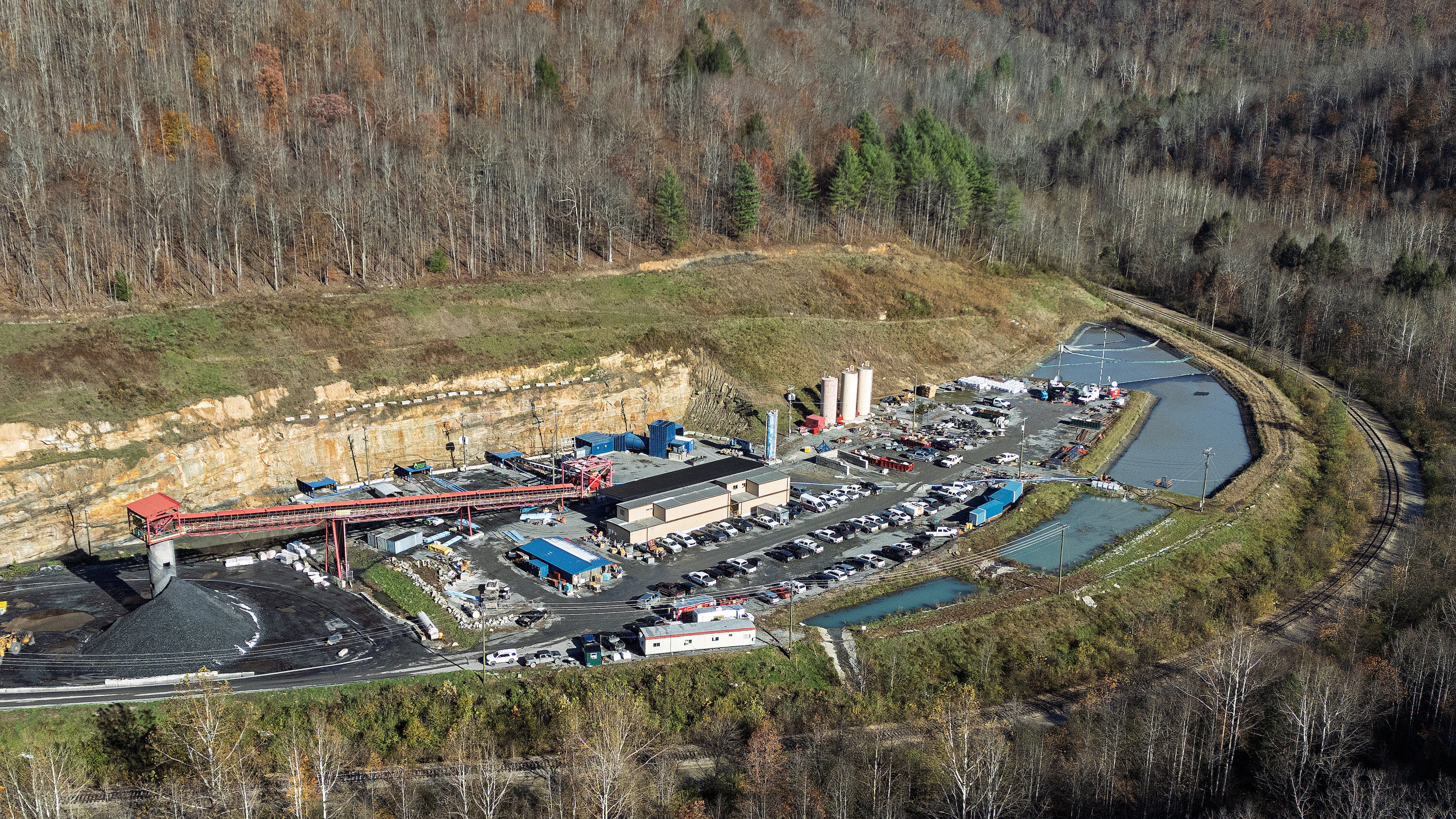 The Rolling Thunder coal mine near Swiss, in Nicholas County, West Virginia, is seen in this aerial photo on Wednesday, Nov. 12, 2025. (Sean McCallister/Charleston Gazette-Mail via AP)