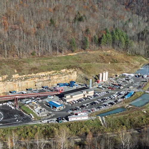 The Rolling Thunder coal mine near Swiss, in Nicholas County, West Virginia, is seen in this aerial photo on Wednesday, Nov. 12, 2025. (Sean McCallister/Charleston Gazette-Mail via AP)