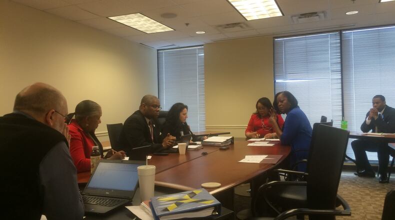 The DeKalb County Budget Committee approved the pay raise proposal Wednesday. From left: Budget Director Jay Vinicki, County Attorney O.V. Brantley, Chief Operating Officer Zach Williams, Commissioner Nancy Jester, Commissioner Sharon Barnes Sutton and Commissioner Mereda Davis Johnson. MARK NIESSE / MARK.NIESSE@AJC.COM