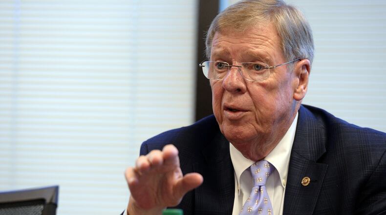 JUNE 13, 2016 DUNWOODY U.S. Senator Johnny Isakson talks during an interview with the Atlanta Journal Constitution editorial board, Monday, June 13, 2016. KENT D. JOHNSON/ KDJOHNSON@AJC.COM