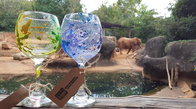 The glasses were painted by African elephants Kelly and Tara, so no two are alike.