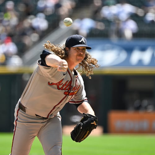 Atlanta Braves pitcher Grant Holmes delivers during the first inning of a baseball game against the Chicago White Sox, Thursday, Aug. 20, 2026, in Chicago. (AP Photo/Matt Marton)