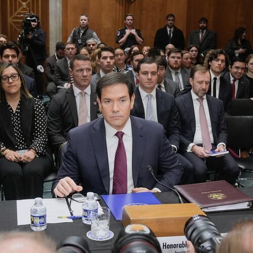 Secretary of State Marco Rubio appears before the Senate Foreign Relations Committee, on Capitol Hill, Wednesday, Jan. 28, 2026, in Washington. (AP Photo/Mariam Zuhaib)