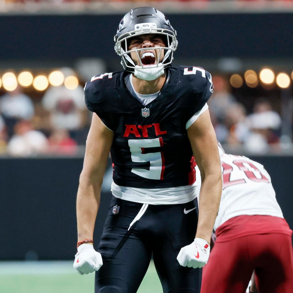 Falcons wide receiver Drake London, pictured here during a game in September, signed a four-year, $141 contract extension on Tuesday. (Miguel Martinez/AJC 2025)