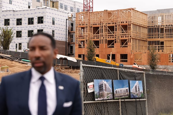 Atlanta Mayor Andre Dickens is near the Englewood multifamily development, on the site of the former Englewood Manor. The mutlifamily housing will have 200 available units, and 100 will be affordable homes. (Natrice Miller/AJC 2025)