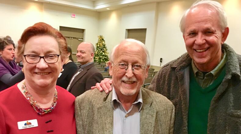 Triangle Offense: Three who helped Decatur earn big time points in national government circles. From left to right: outgoing City Manager Peggy Merriss (1993 to Dec. 31 of this year), her predecessor Curtis Branscombe (1972-93) and Bill Floyd, mayor from 1999-2013, the second-longest known tenure in city history. Bill Banks for the AJC