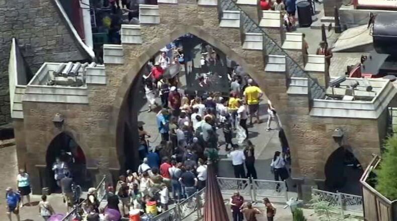A line hundreds of people deep stacked up throughout Islands of Adventure Friday as fans got a second chance to ride Hagrid's Magical Creatures Motorbike Adventure after its opening day on Thursday. (Photo: WFTV.com)