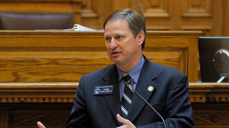 Mar. 24, 2017 - Atlanta - Sen. Chuck Hufstetler, R-Rome, presents HB 340. Legislation that increases taxes on consumers who purchase used cars passed the state Senate Friday. House Bill 340, sponsored by Rep. Shaw Blackmon, R-Bonaire, is designed to rectify a 2012 law that allows used-car dealers to benefit from the tax structure.The 38th legislative day of the 2017 Georgia General Assembly tomorrow. BOB ANDRES /BANDRES@AJC.COM