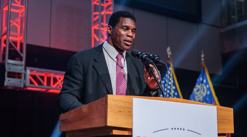 Republican candidate Herschel Walker speaks at his Senate runoff election night party at the College Football Hall of Fame in Atlanta on Tuesday, Dec. 6, 2022. Walker lost against Democratic U.S. Sen. Raphael Warnock. (Arvin Temkar/The Atlanta Journal-Constitution/TNS)