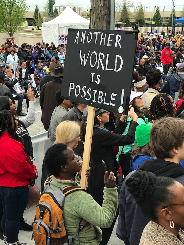 Crowds gather across from the State Capitol fpr tje culmination of the March for Humanity. Rosalind Bentley / rbentley@ajc.com