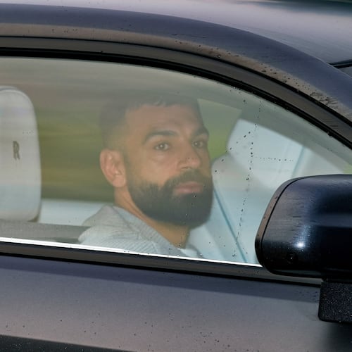 Liverpool's Mohamed Salah arrives at AXA Training Centre, in Liverpool, England, Tuesday Dec. 9, 2025. (Peter Byrne/PA via AP)