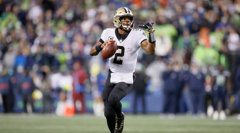 Jameis Winston #2 of the New Orleans Saints in action against the Seattle Seahawks during the second quarter at Lumen Field on Oct. 25, 2021, in Seattle, Washington. (Steph Chambers/Getty Images/TNS)