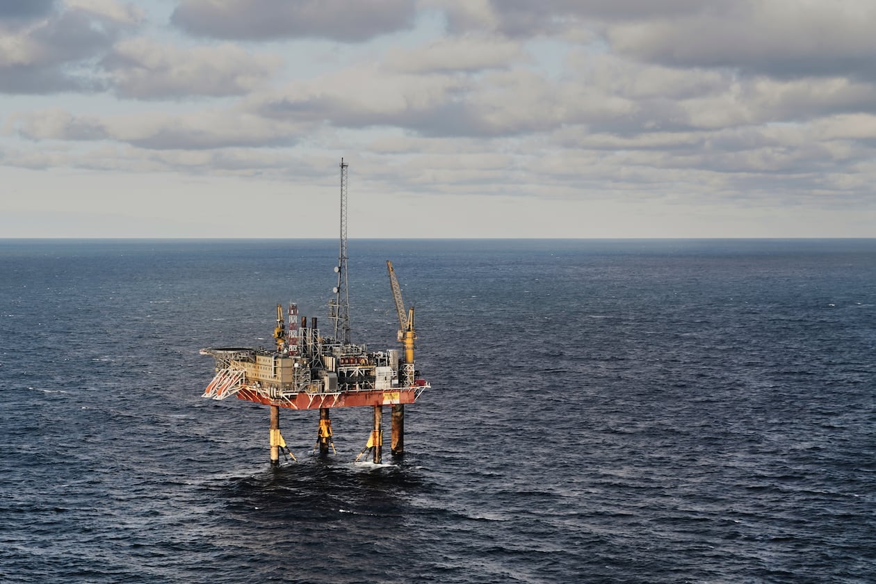 The INEOS Energy's Siri platform seen from a helicopter above the North Sea, Denmark, Tuesday, Nov. 25, 2025. (AP Photo/James Brooks)