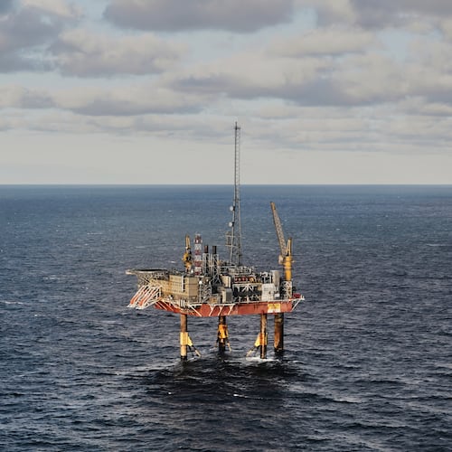 The INEOS Energy's Siri platform seen from a helicopter above the North Sea, Denmark, Tuesday, Nov. 25, 2025. (AP Photo/James Brooks)