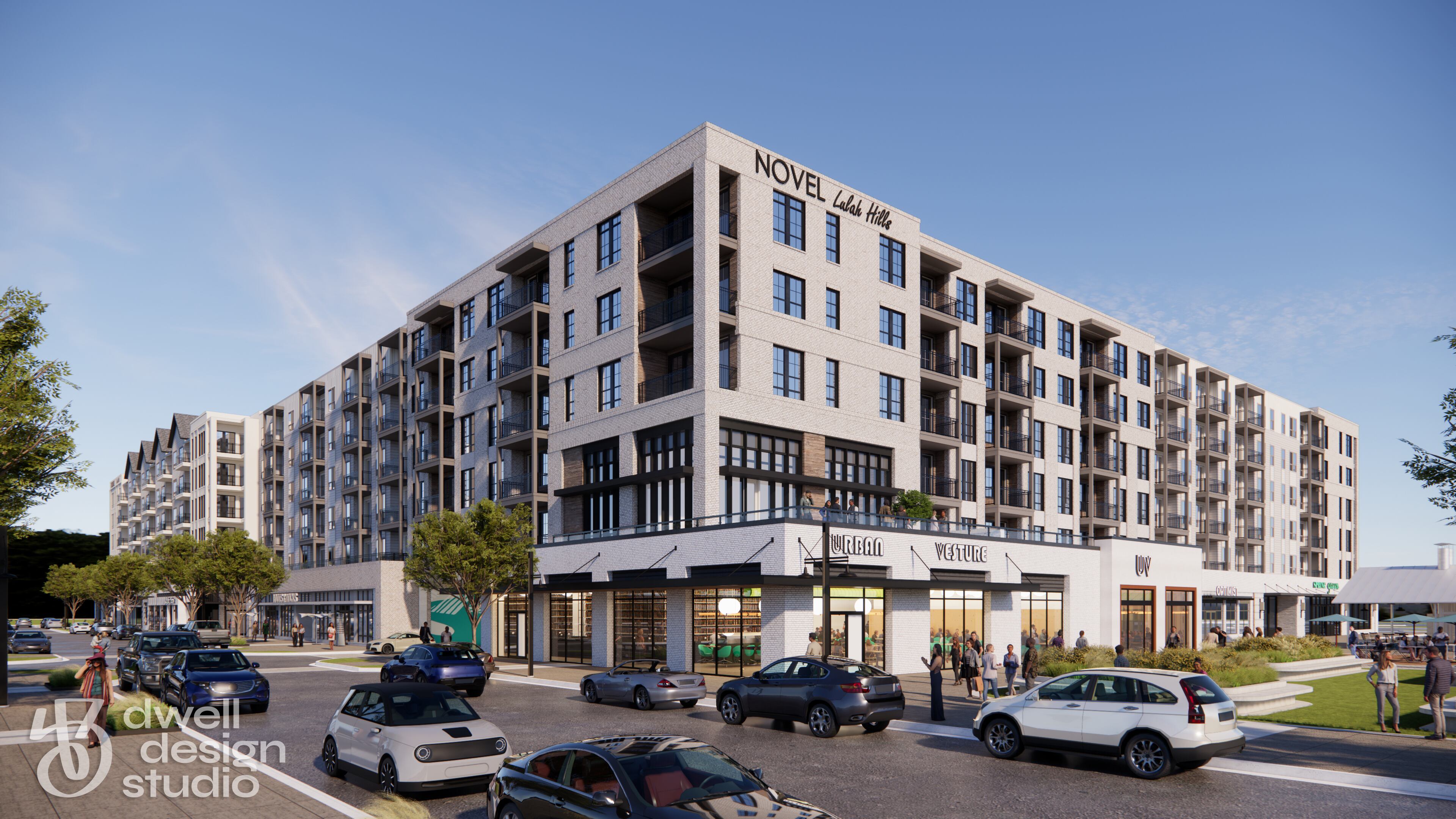 A rendering depicts Novel Lulah Hills, a 303-unit apartment complex that will be the first built at the former North DeKalb Mall site. (Courtesy of Crescent Communities)