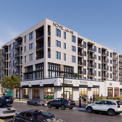 A rendering depicts Novel Lulah Hills, a 303-unit apartment complex that will be the first built at the former North DeKalb Mall site. (Courtesy of Crescent Communities)