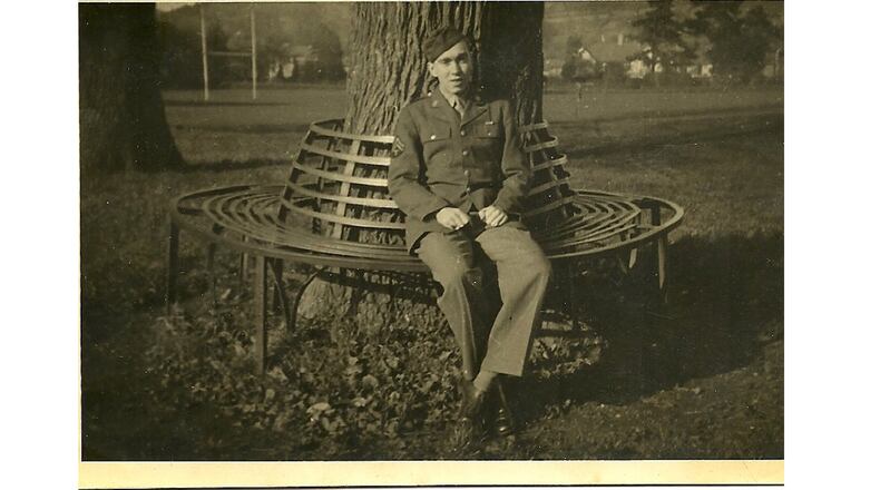 U.S. Army Staff Sgt. Bill King is seen in Bailey Park in Abergavenny, Wales, in 1943. He was stationed in the town in the run-up to D-Day. (Courtesy of the King family)