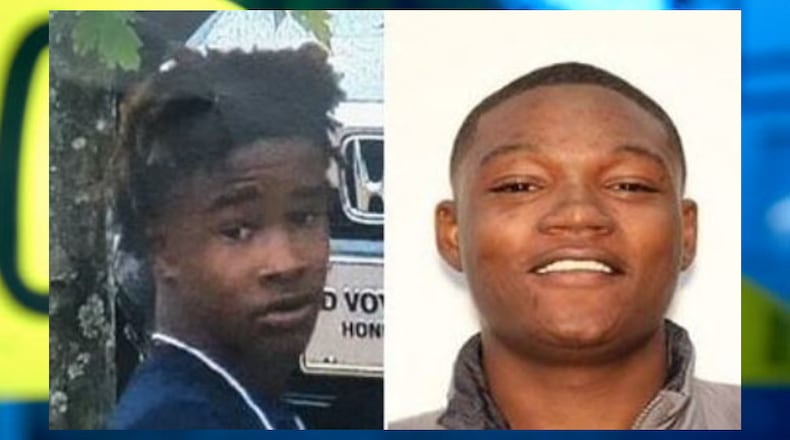 Jafar Hunter Jr. (left) surrendered to authorities Nov. 18. Keytavuis Arice Lowam (right) is still at large. Both teens are accused of hitting and killing a Gwinnett County father while fleeing a shoplifting incident at a Walmart in Suwanee, according to police.