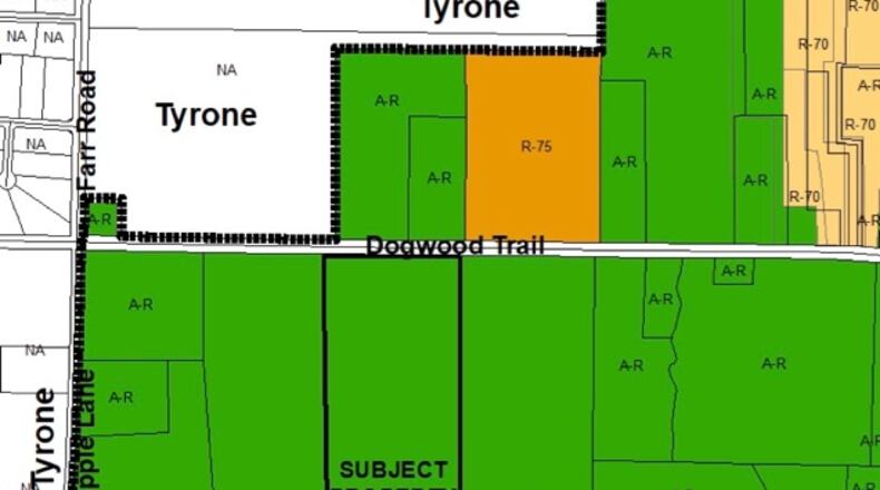Rezoning of an agricultural tract along Dogwood Trail may prompt further redevelopment along that corridor. Courtesy Fayette County