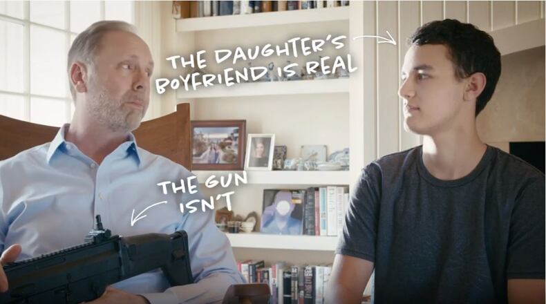 A screen grab from Matt Lieberman's latest campaign ad, featuring the Democratic candidate (left) and his daughter's real-life boyfriend, Jack.