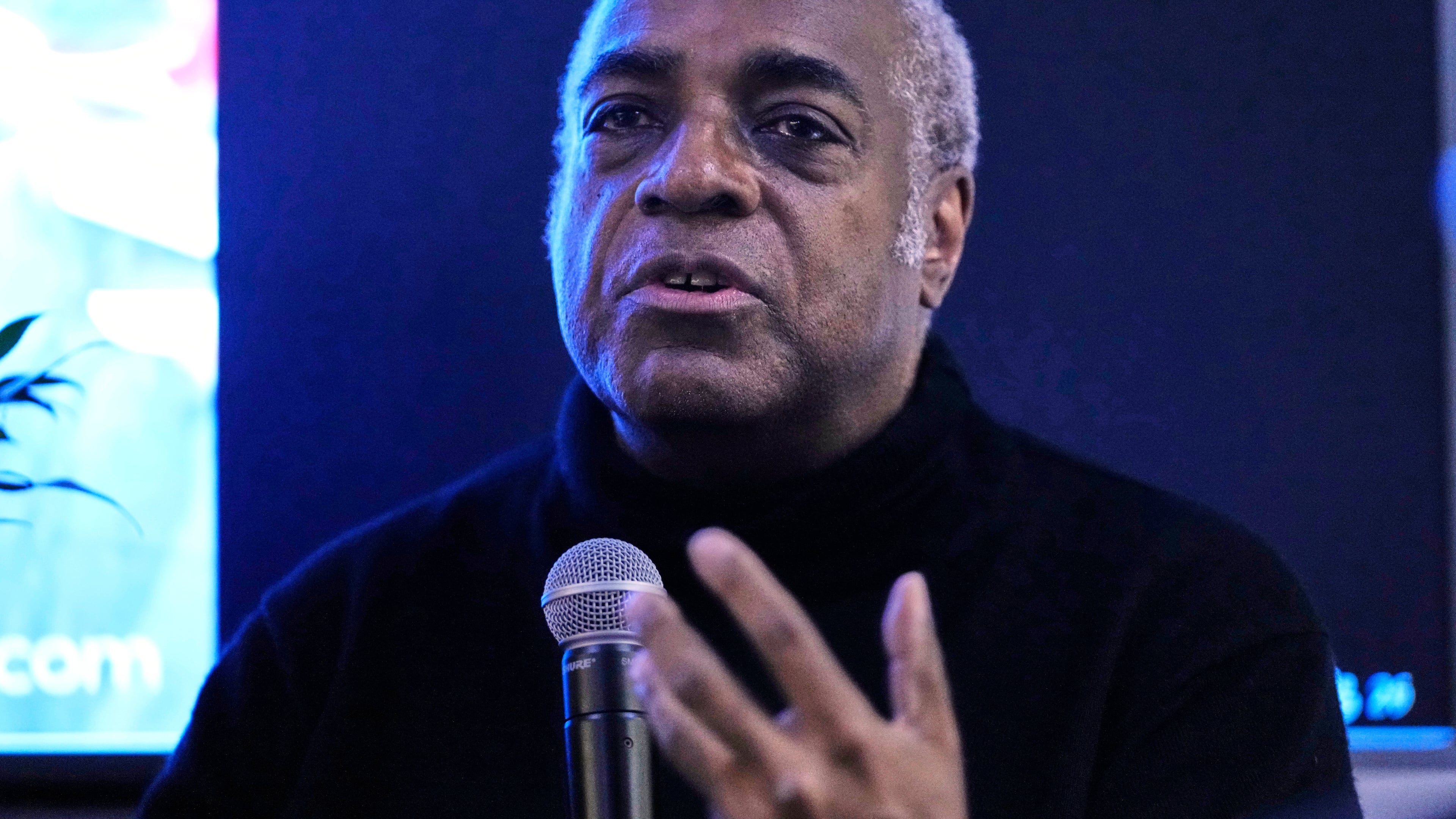 Jeffrey Banks gestures while responding to questions Wednesday, Nov. 19, 2025, in New York. (AP Photo/Frank Franklin II)