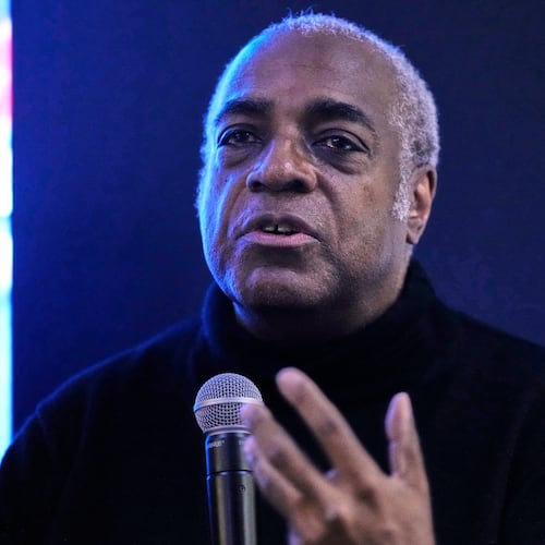 Jeffrey Banks gestures while responding to questions Wednesday, Nov. 19, 2025, in New York. (AP Photo/Frank Franklin II)