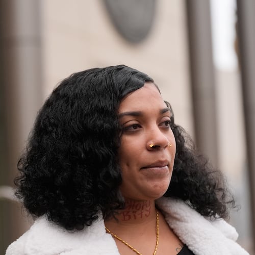 Patrice Williams, who was hosting a party for her daughter where gunfire broke out, speaks during an interview in Stockton, Calif., Monday, Dec. 1, 2025. (AP Photo/Jeff Chiu)