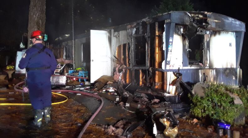 The mobile home was considered a total loss after the fire.