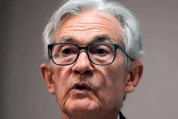 Federal Reserve Chairman Jerome Powell speaks at the SABEW Annual Conference Society for Advancing Business Editing and Writing Annual Conference in Arlington, Va., Friday, April 4, 2025. (AP Photo/Manuel Balce Ceneta)