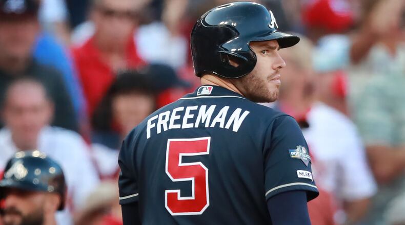 Braves first baseman Freddie Freeman has 227 home runs in 10 seasons in Atlanta.