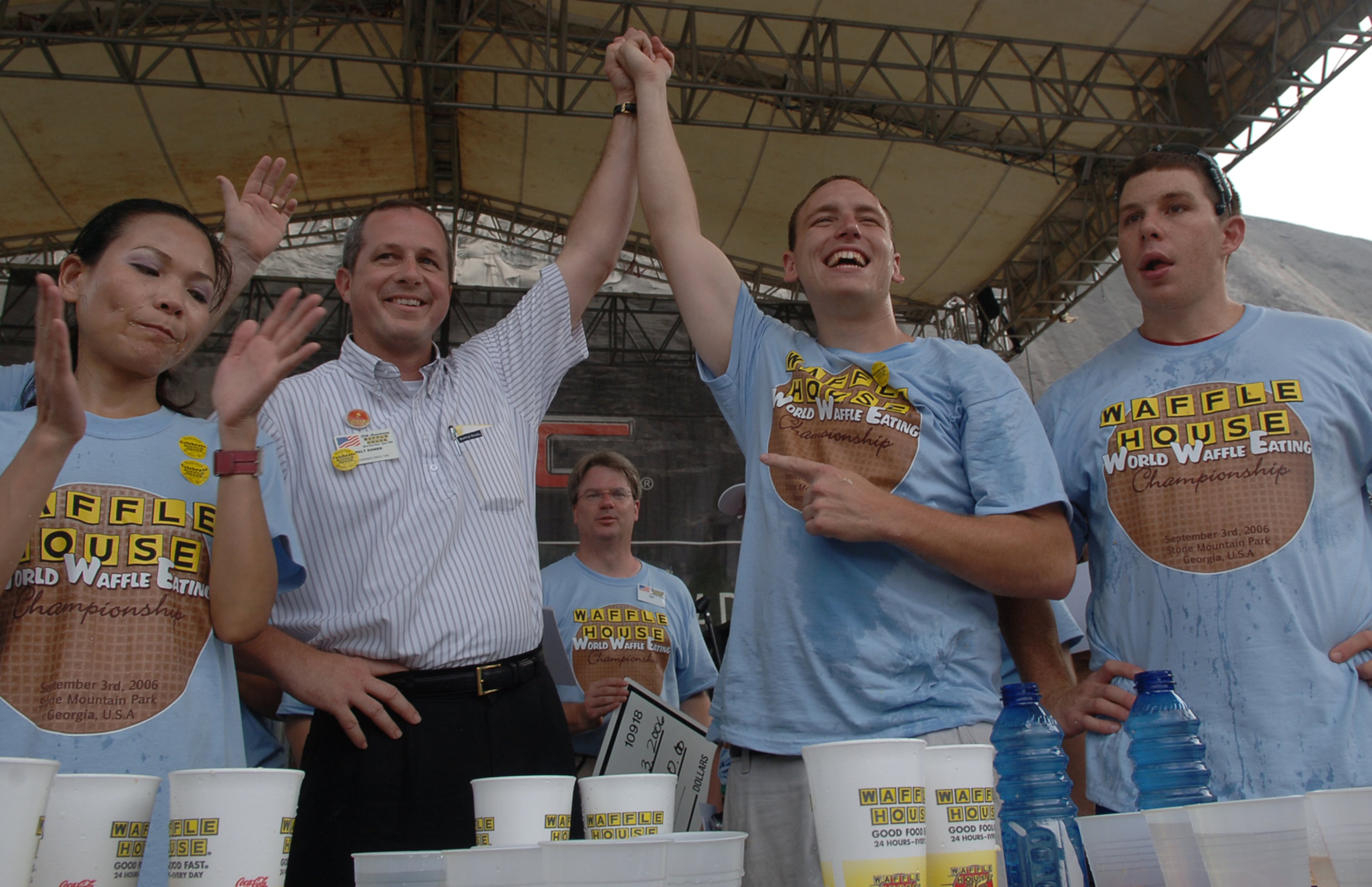 2006: Joey Chestnut wins the first Waffle House World Waffle-Eating Championship held at Stone Mountain Park. Fifteen contestants had 10 minutes to eat as many waffles as possible. Chestnut ate 23 waffles for $5000.
