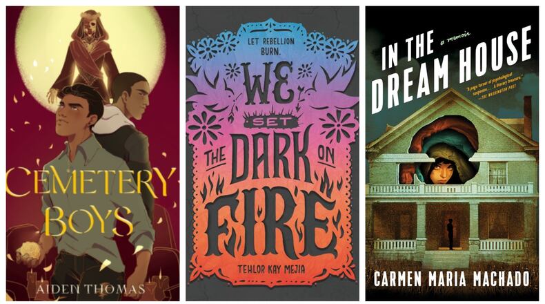 Our reading list celebrates the intersections of Hispanic and LGBTQ identities. (Courtesy of Swoon Reads / HarperCollins Publishers / Graywolf Press)