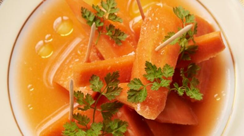 In an undated handout photo, a dish of carrots esabeche from Taberna do Mercado in London. The restaurant, opened by chef Nuno Mendes, serves traditional Portuguese food as seen through the eyes of an imaginative, skilled chef.