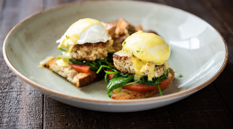 Crab Cake Benedict is an Easter brunch option at Cru WIne Bar.